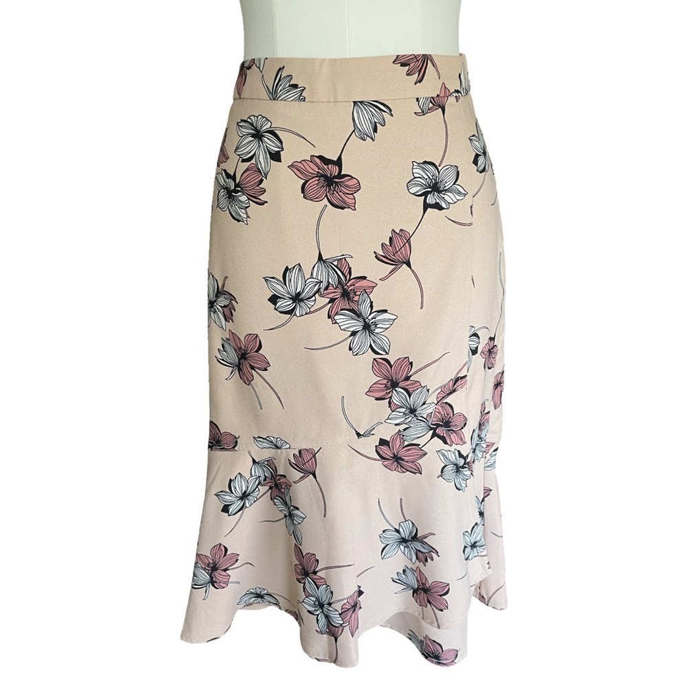 Banana Republic Light Pink Floral Trumpet Midi Skirt Size 6